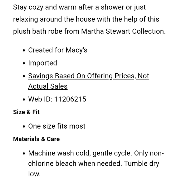 Martha Stewart Collection Plush Bath Robe - Picture 3 of 3